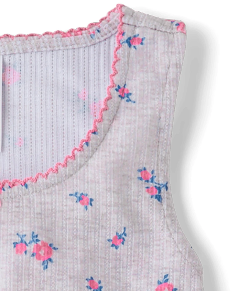 Girls Floral Lettuce Pointelle Pajamas