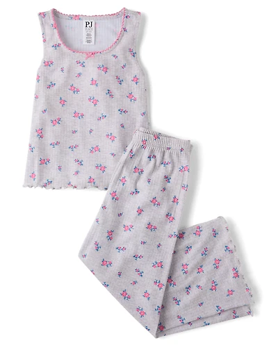 Girls Floral Lettuce Pointelle Pajamas