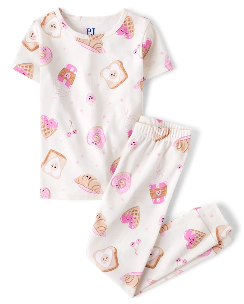 Girls Breakfast Hearts Snug Fit Cotton Pajamas