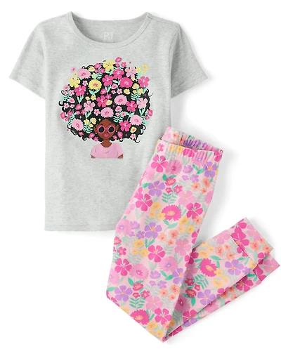 Girls Flower Hair Snug Fit Cotton Pajamas