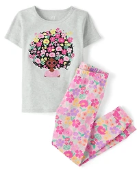 Girls Flower Hair Snug Fit Cotton Pajamas