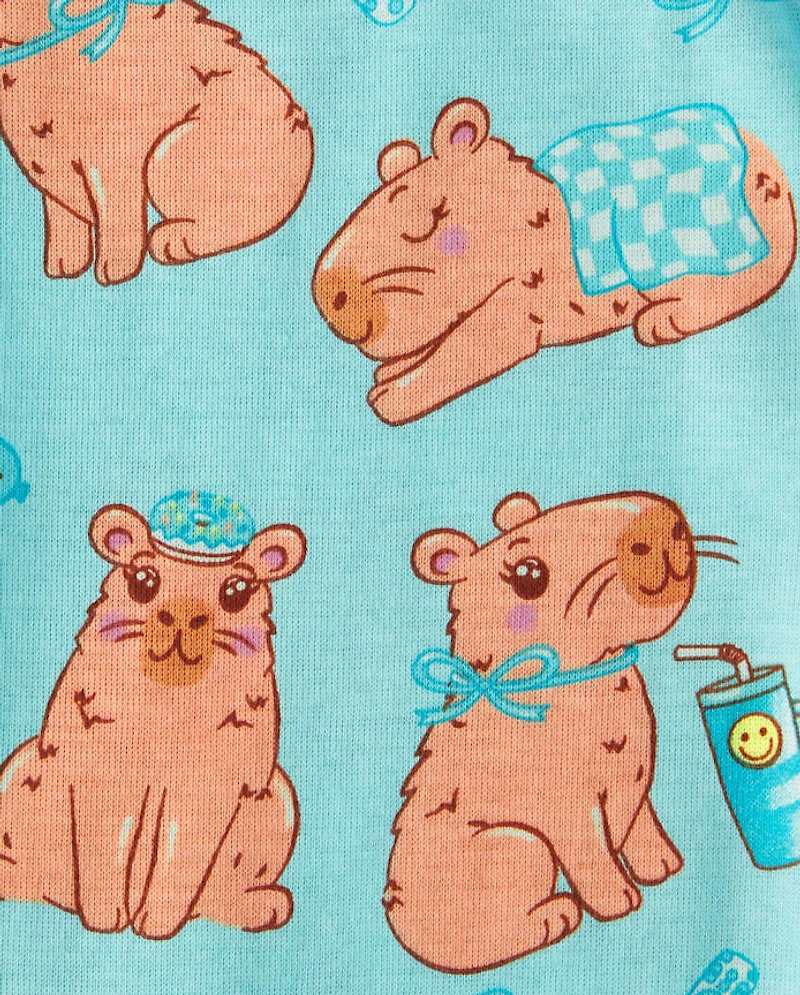 Girls Capybara Snug Fit Cotton Pajamas