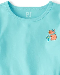 Pyjama en coton ajusté pour filles, motif capybara
