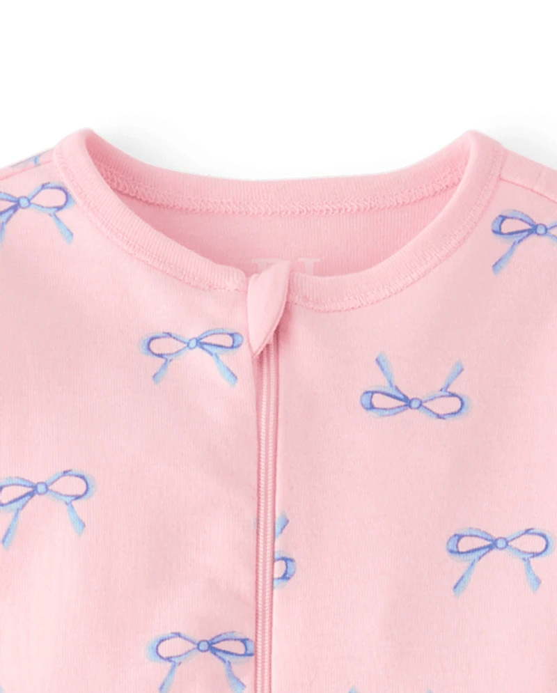 Baby And Toddler Girls Bow Snug Fit Cotton Footed One Piece Pajamas