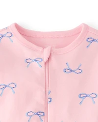 Baby And Toddler Girls Bow Snug Fit Cotton Footed One Piece Pajamas