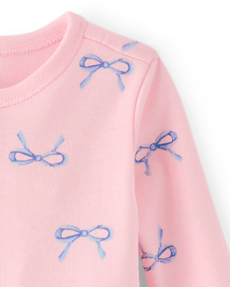 Baby And Toddler Girls Bow Snug Fit Cotton Footed One Piece Pajamas
