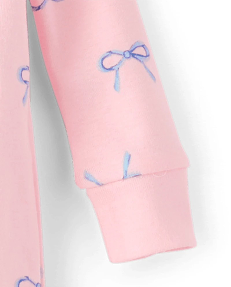 Baby And Toddler Girls Bow Snug Fit Cotton Footed One Piece Pajamas