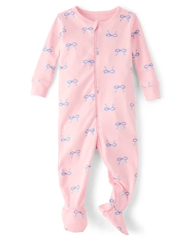 Baby And Toddler Girls Bow Snug Fit Cotton Footed One Piece Pajamas