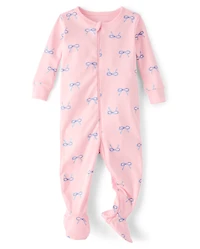 Baby And Toddler Girls Bow Snug Fit Cotton Footed One Piece Pajamas
