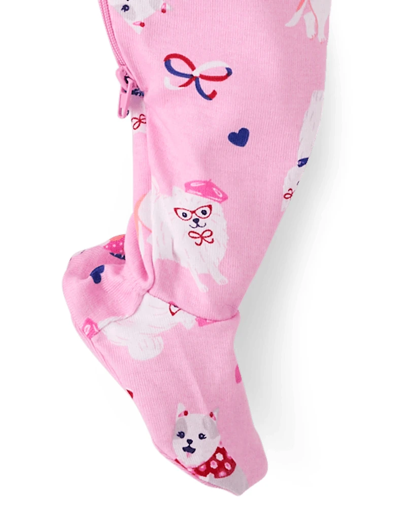 Baby And Toddler Girls Dog Snug Fit Cotton Footed One Piece Pajamas