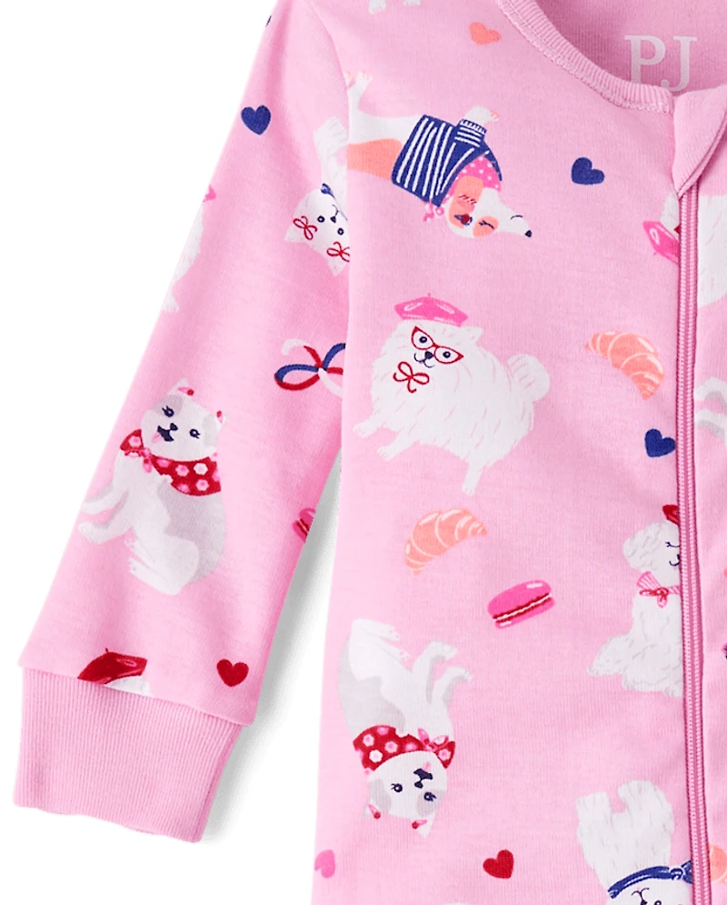 Pyjama une pièce en coton à motif chien pour bébés et petites filles