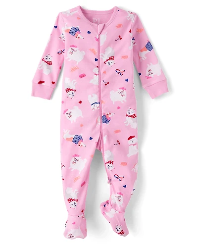 Baby And Toddler Girls Dog Snug Fit Cotton Footed One Piece Pajamas
