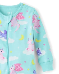 Baby And Toddler Girls Dragon Snug Fit Cotton Footed One Piece Pajamas