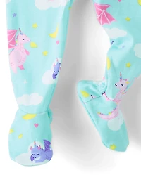 Baby And Toddler Girls Dragon Snug Fit Cotton Footed One Piece Pajamas