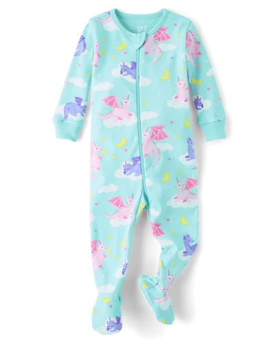 Baby And Toddler Girls Dragon Snug Fit Cotton Footed One Piece Pajamas