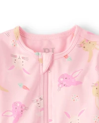 Baby And Toddler Girls Matching Family Easter Footed One Piece Pajamas - Super Soft