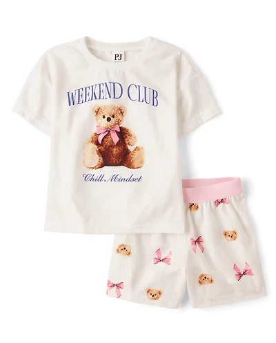 Girls Teddy Bear Bow Pajamas