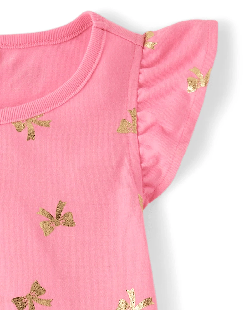 Girls Foil Bow Ruffle Nightgown