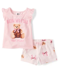 Baby And Toddler Girls Teddy Bear Bow Pajamas