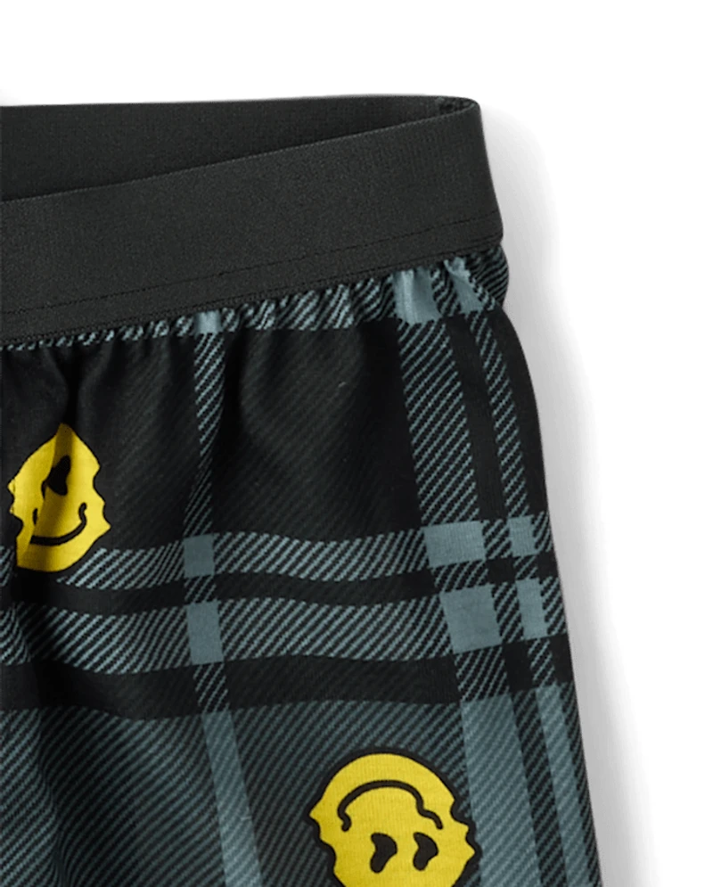 Boys Cool Emoji Plaid Pajamas