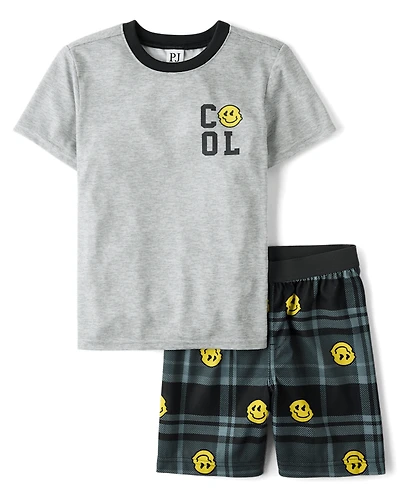 Boys Cool Emoji Plaid Pajamas