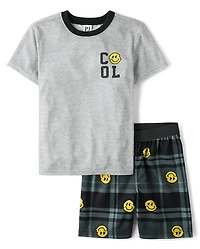 Boys Cool Emoji Plaid Pajamas