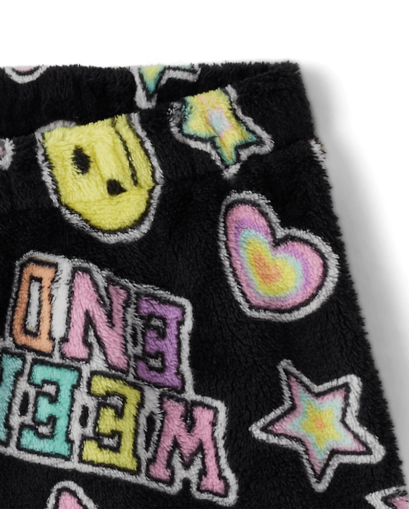 Girls Faux Patch Pajama Shorts - Cozy Fleece