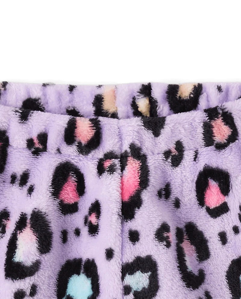 Girls Leopard Pajama Shorts - Cozy Fleece