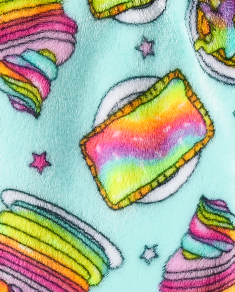 Girls Rainbow Breakfast Pajama Shorts - Cozy Fleece