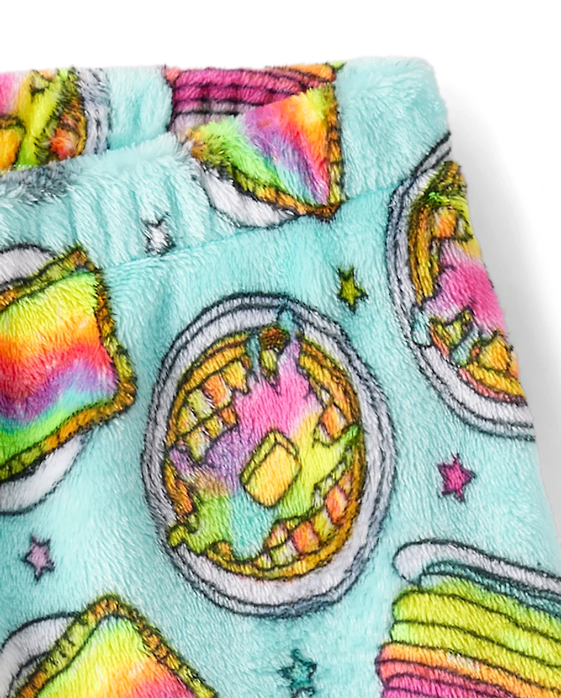 Girls Rainbow Breakfast Pajama Shorts - Cozy Fleece