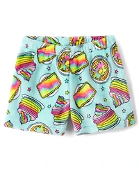 Girls Rainbow Breakfast Pajama Shorts - Cozy Fleece
