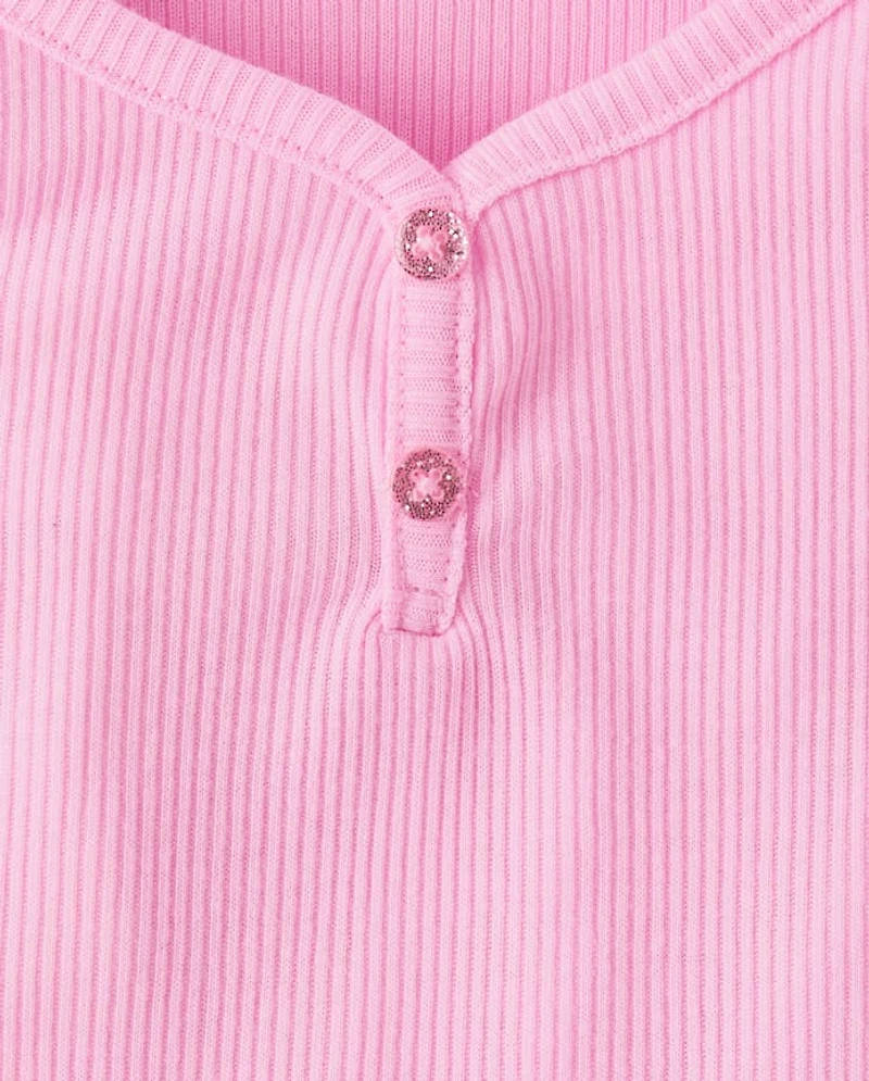 Girls Ribbed Henley Pajama Tank Top