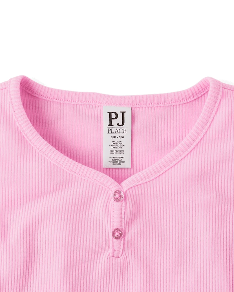 Girls Ribbed Henley Pajama Tank Top
