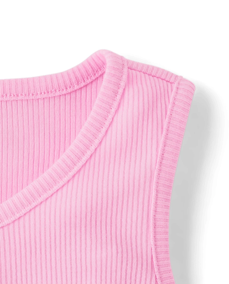 Girls Ribbed Henley Pajama Tank Top