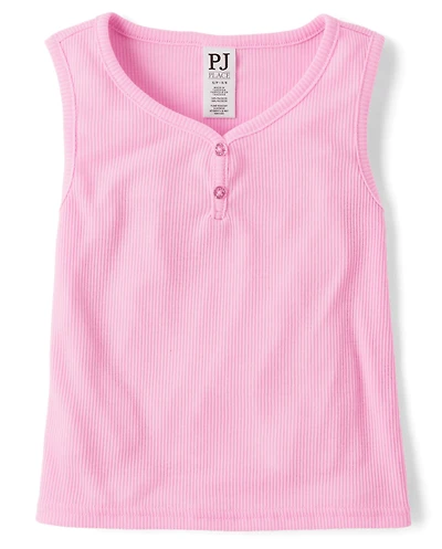 Girls Ribbed Henley Pajama Tank Top