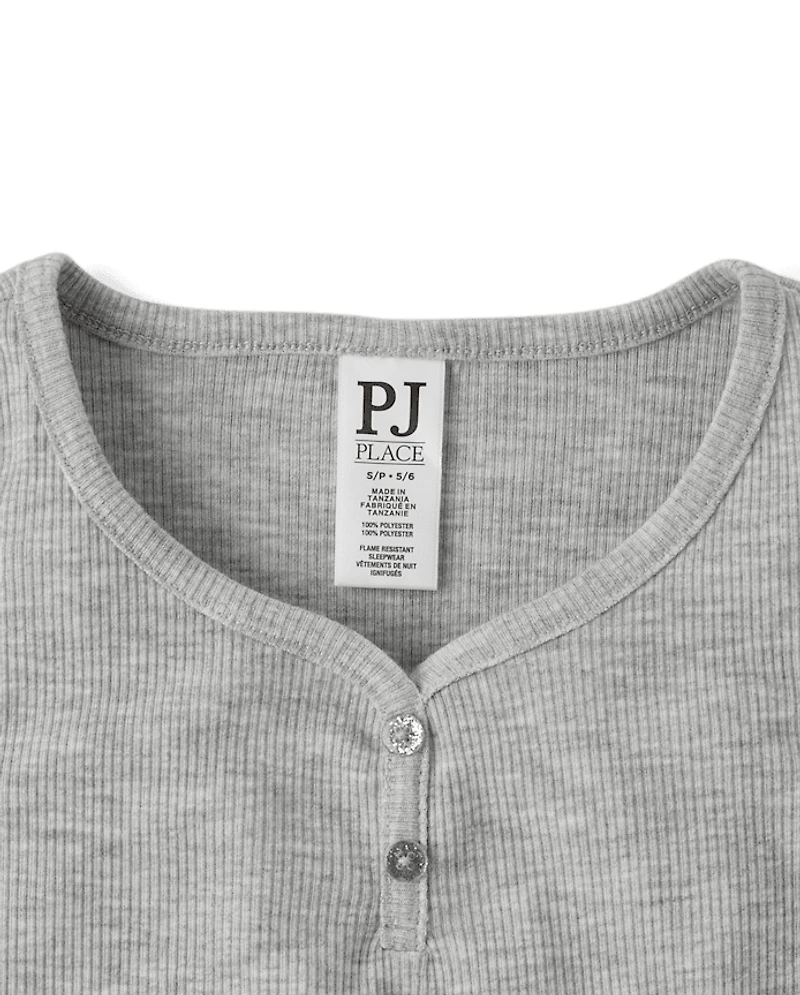Girls Marled Ribbed Henley Pajama Tank Top