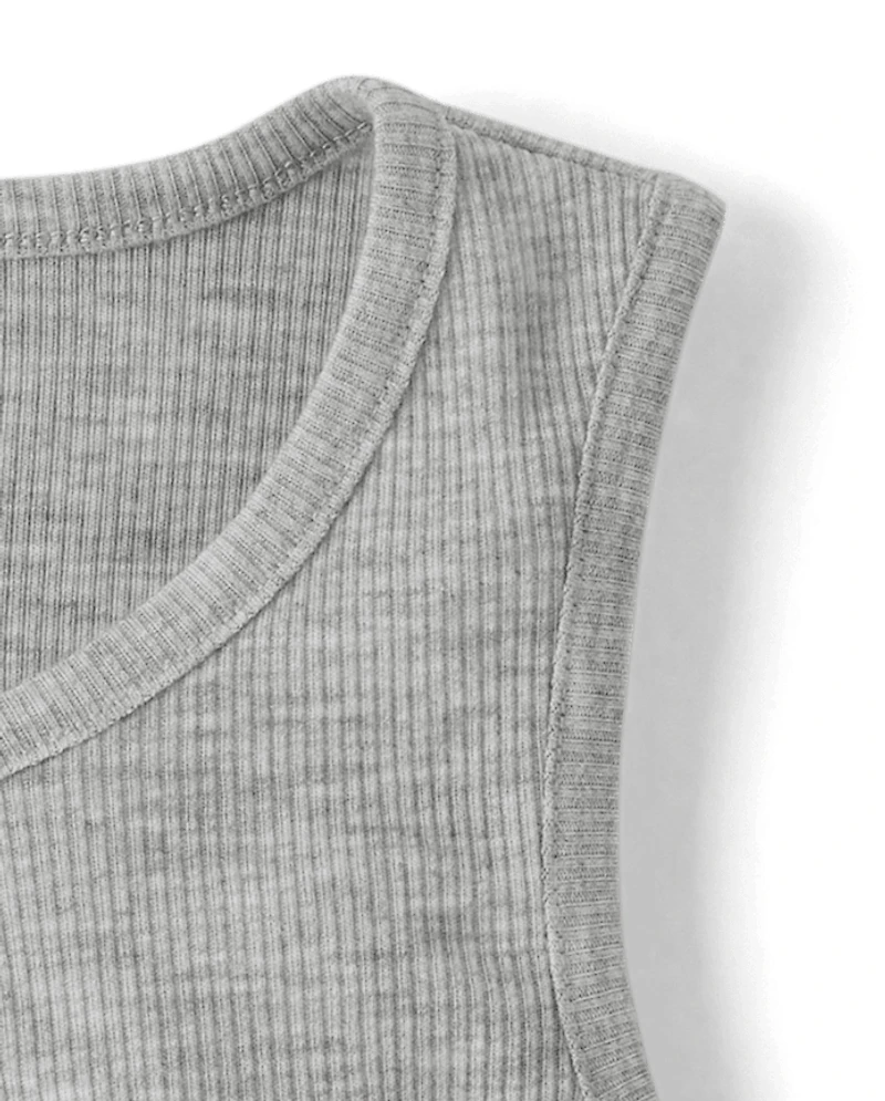 Girls Marled Ribbed Henley Pajama Tank Top