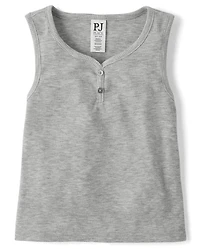 Girls Marled Ribbed Henley Pajama Tank Top