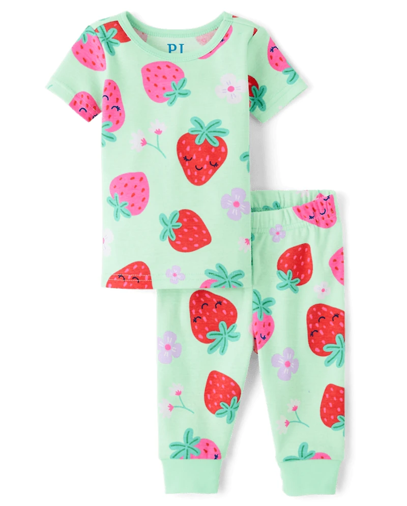 Baby And Toddler Girls Strawberry Snug Fit Cotton Pajamas