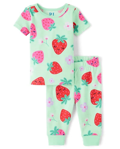 Baby And Toddler Girls Strawberry Snug Fit Cotton Pajamas