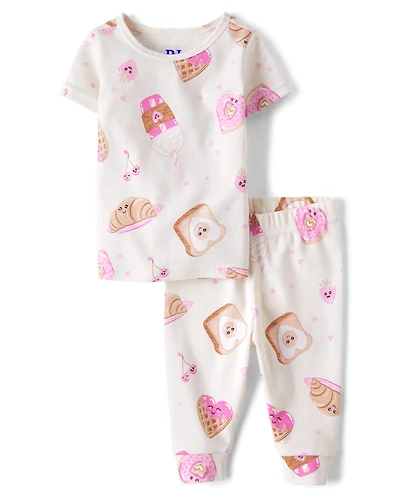 Baby And Toddler Girls Breakfast Snug Fit Cotton Pajamas