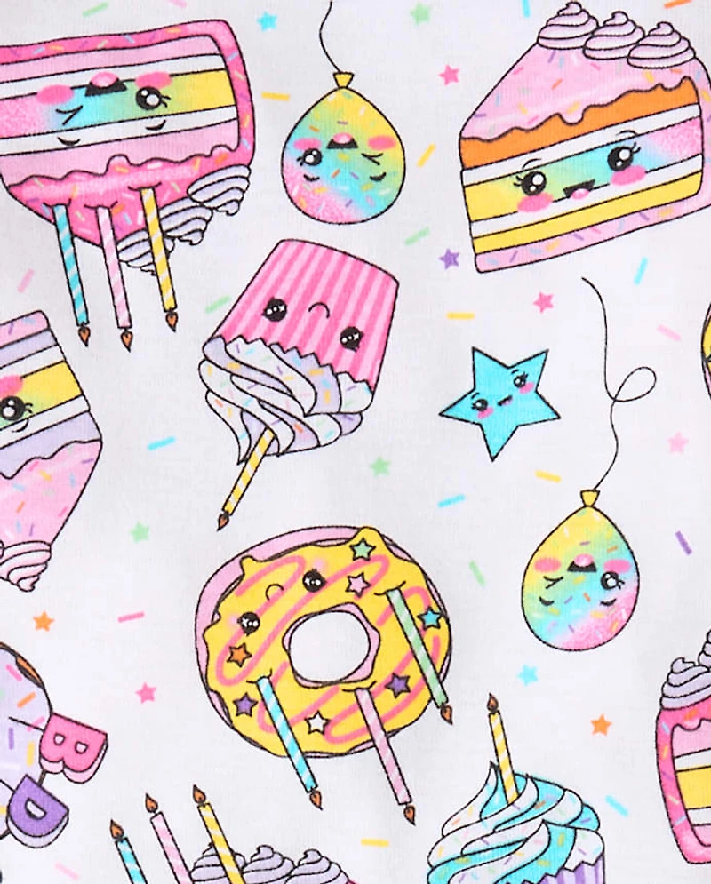 Baby And Toddler Girls Birthday Dessert Snug Fit Cotton Pajamas