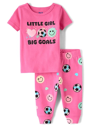 Baby And Toddler Girls Big Soccer Goals Snug Fit Cotton Pajamas