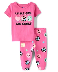 Baby And Toddler Girls Big Soccer Goals Snug Fit Cotton Pajamas