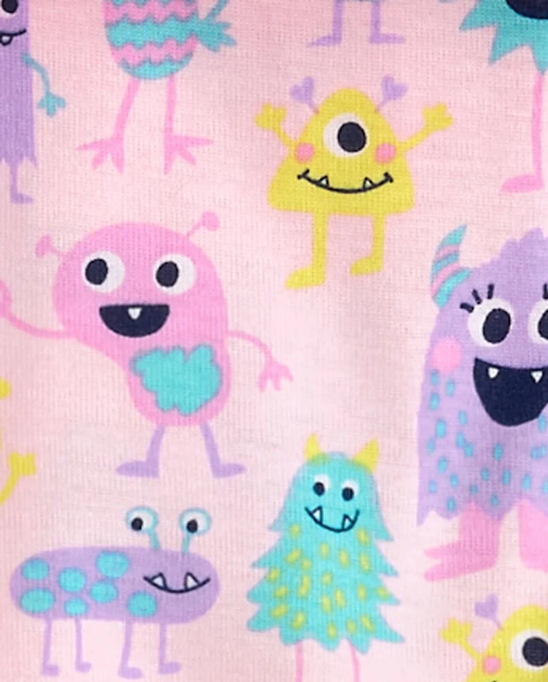 Baby And Toddler Girls Cuddly Monster Snug Fit Cotton Pajamas