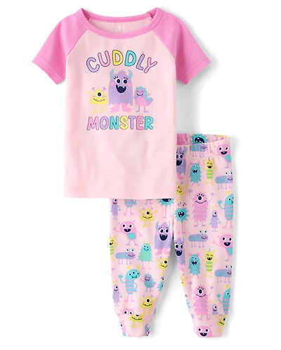 Baby And Toddler Girls Cuddly Monster Snug Fit Cotton Pajamas
