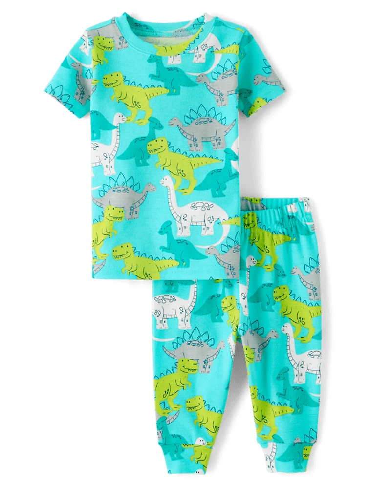 Pyjamas en coton ajustés à motif dinosaure pour bébés et petits garçons
