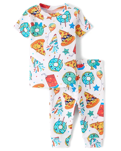 Pyjamas en coton ajustés pour bébés et petits garçons, sur le thème de l'anniversaire la nourriture