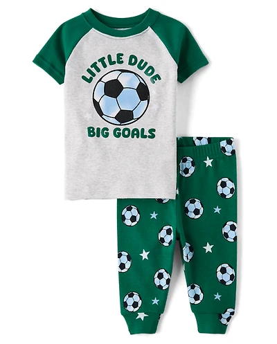 Baby And Toddler Boys Big Soccer Goals Snug Fit Cotton Pajamas