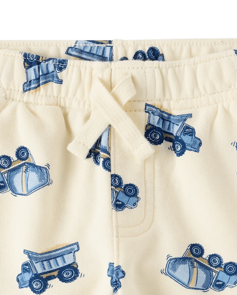 Short de sport en molleton français pour bébés et petits garçons, motif véhicules chantier